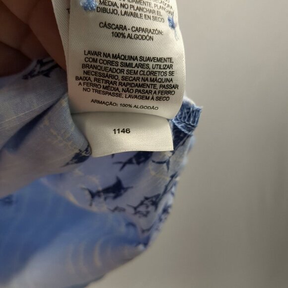 Columbia Mens PFG Shirt L Blue Button Up Fishing Short Sleeve Marlin Tuna Fish - Picture 11 of 13